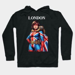 London England Female Comic Book Superhero Sloth Hoodie